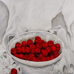 Cherries Jubilee Oil & Cold Wax on Canvas, 48 x 48 inches