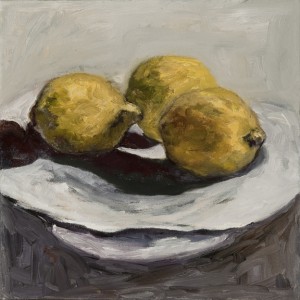 Three Lemons, Oil and Cold Was on Canvas, 12"x12"