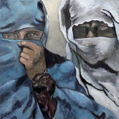 Women of Pakistan, oil and cold wax painting by Chicago artist Andrea Harris